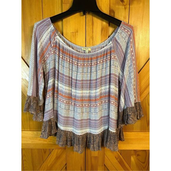 Kori Mult Color Boho Ruffle Sleeve Blouse Size Small (8388) - Picture 1 of 6